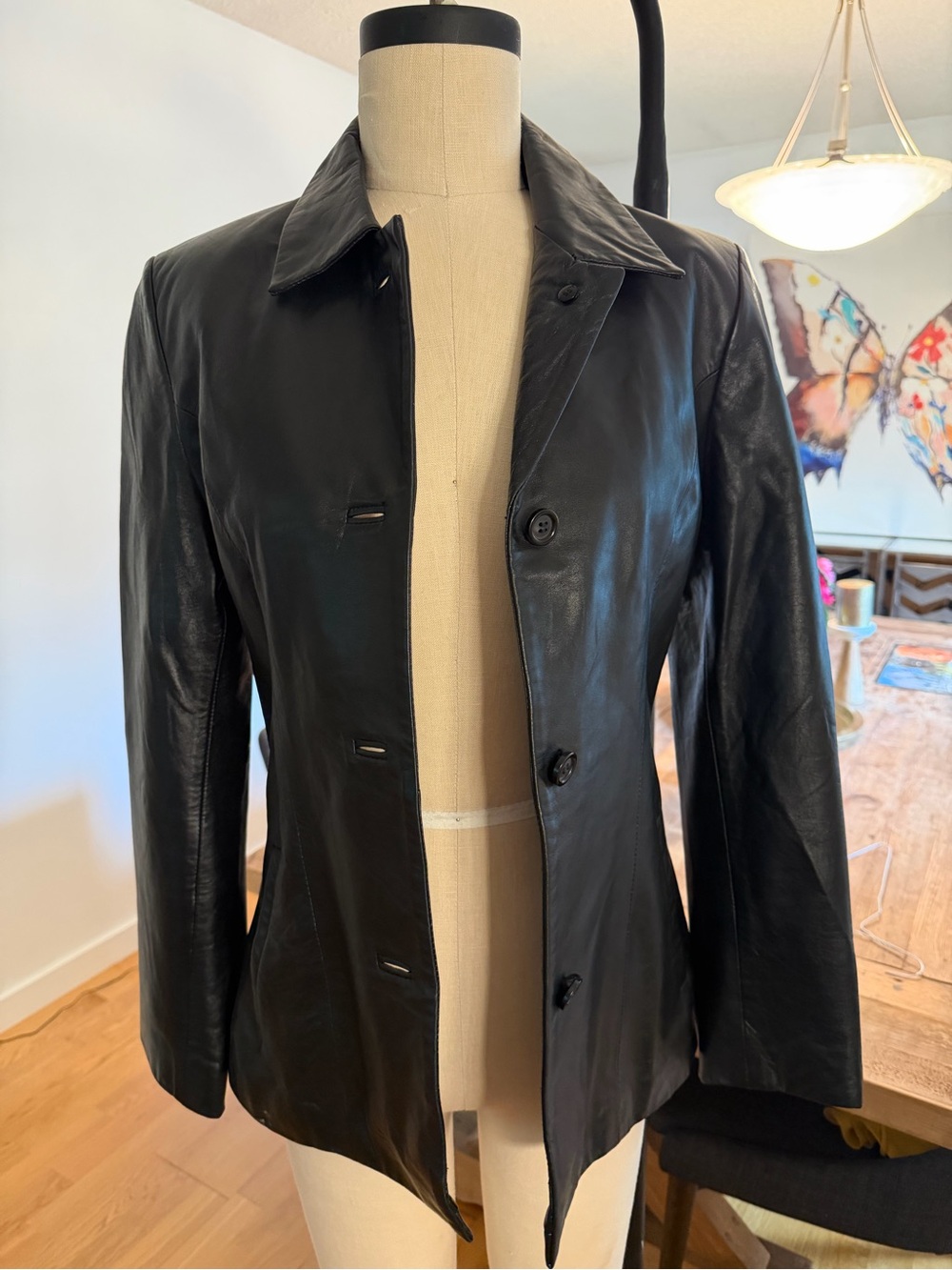 Bod & Christensen Black Leather Women's fitted blazer - Classic Button Front
